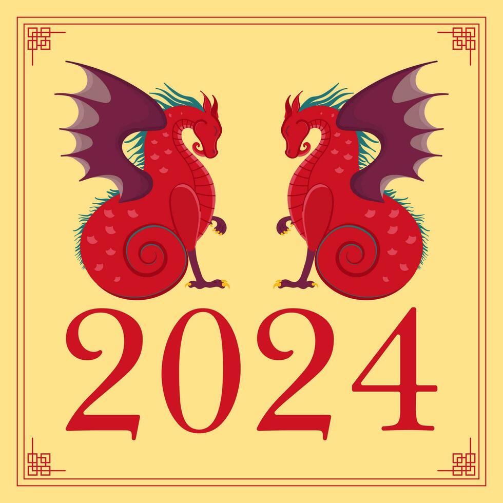 Two red dragons, the symbol of the year 2024. vector