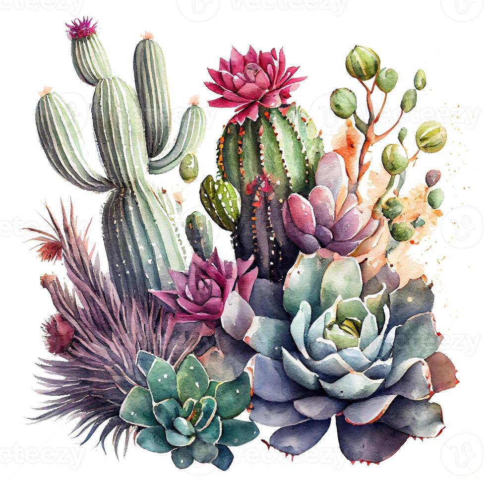 succulent, cactus watercolor element. photo