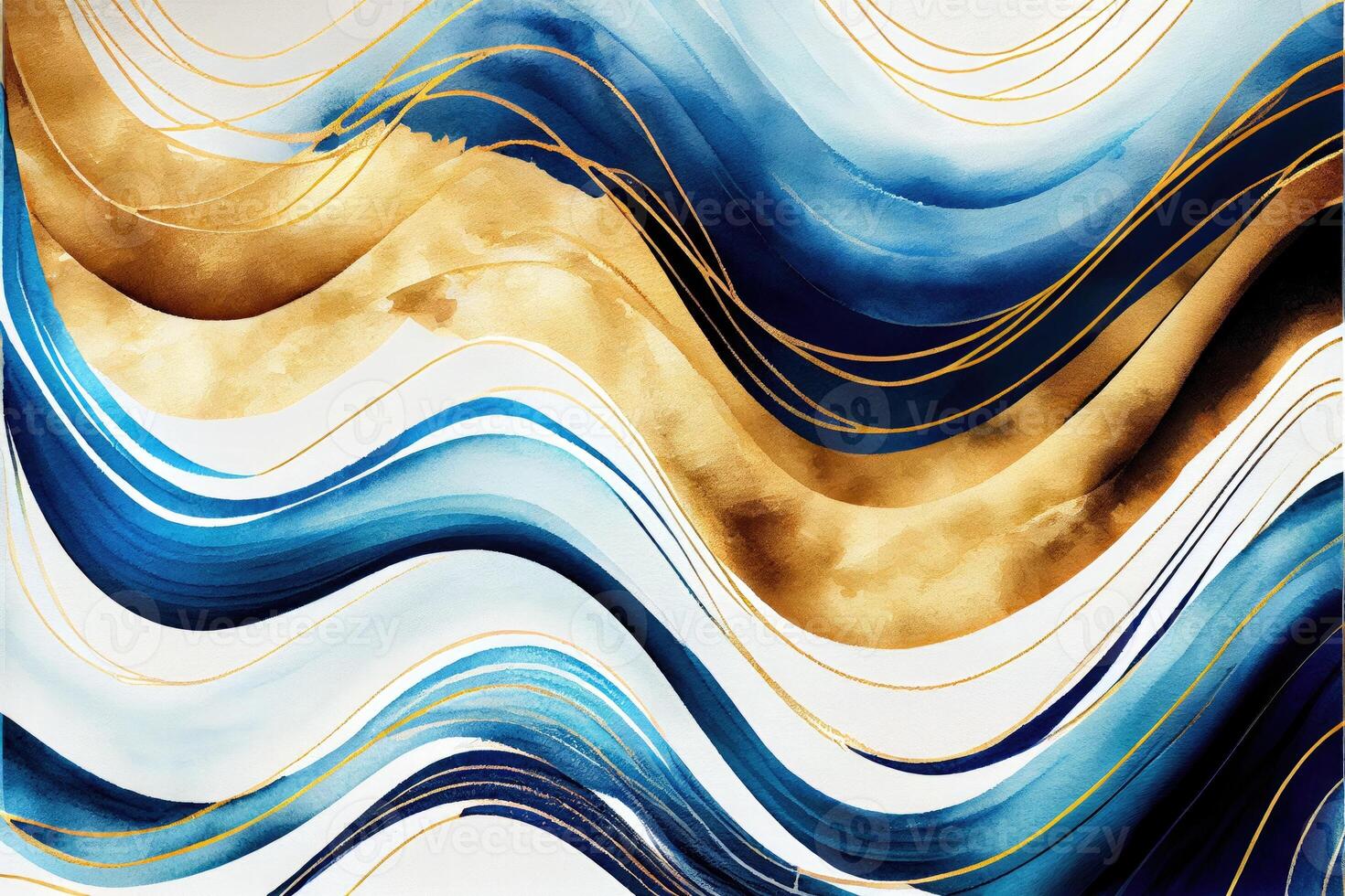 blue and gold waves watercolor background photo