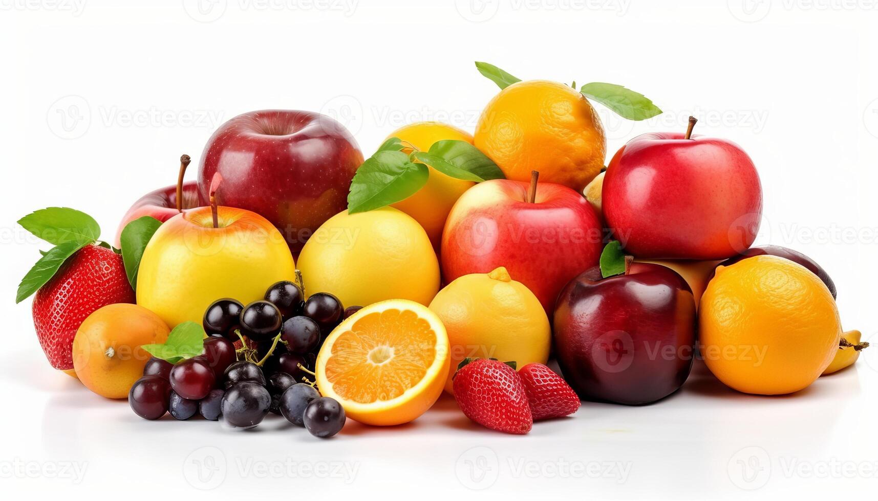 Fresh fruits isolated on white background. photo