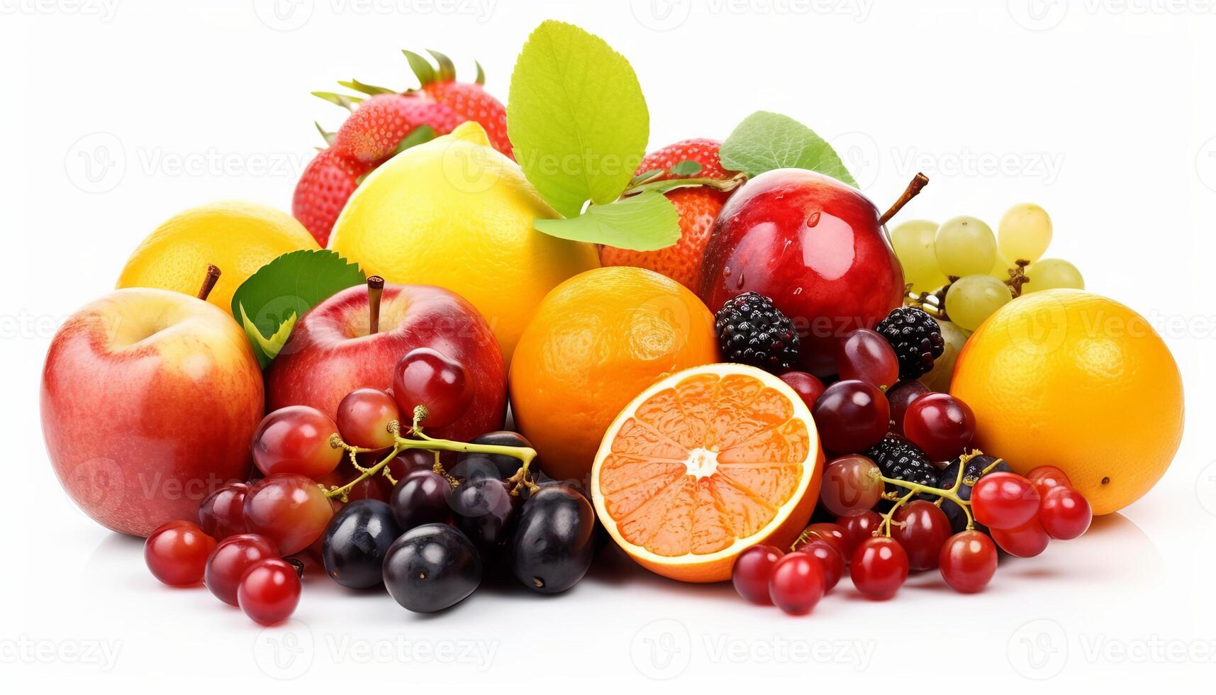 Fresh fruits isolated on white background. photo