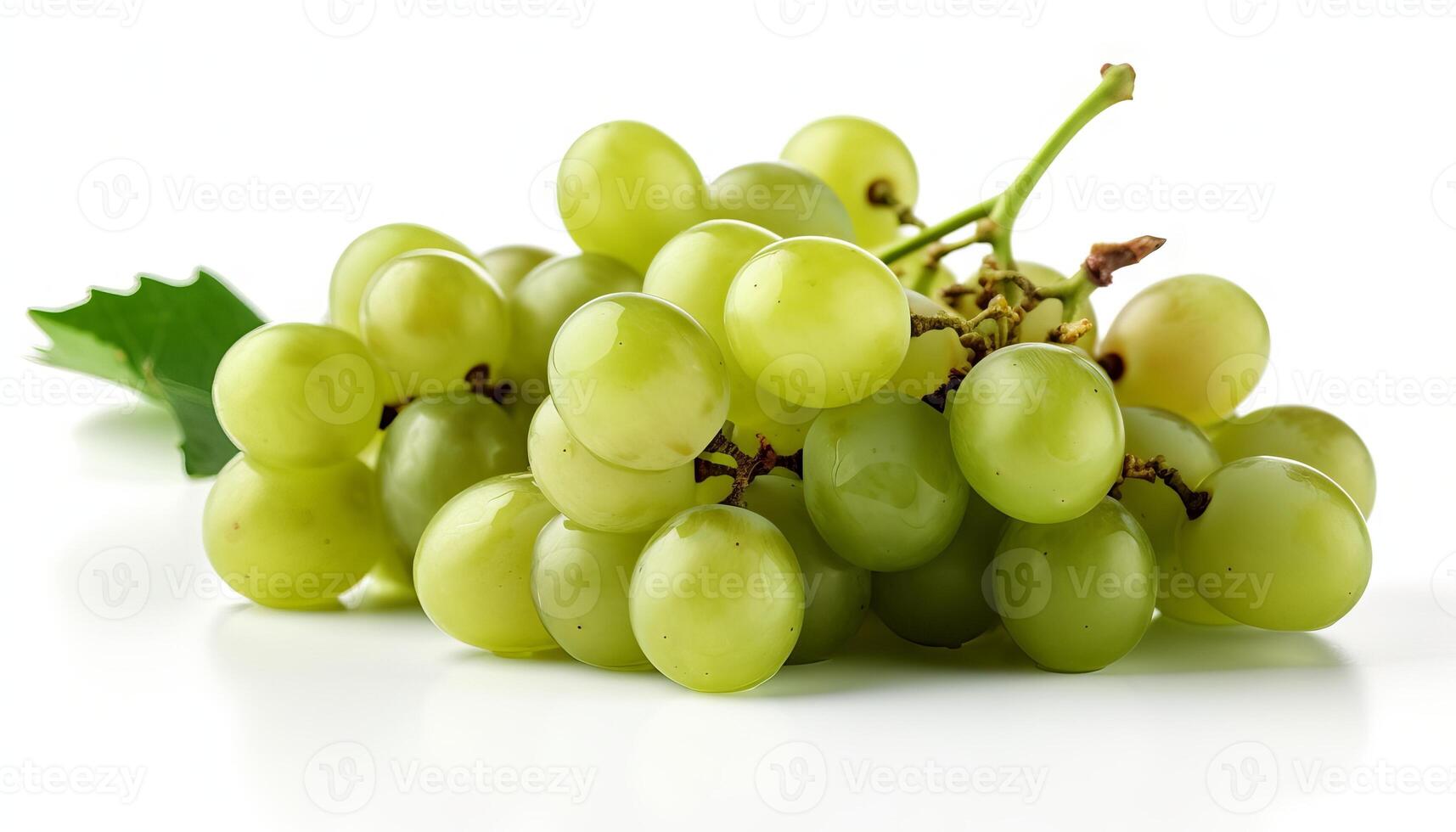 Branch of green grapes isolated on white background. photo