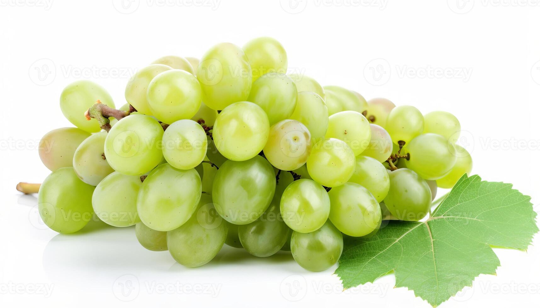Branch of green grapes isolated on white background. photo