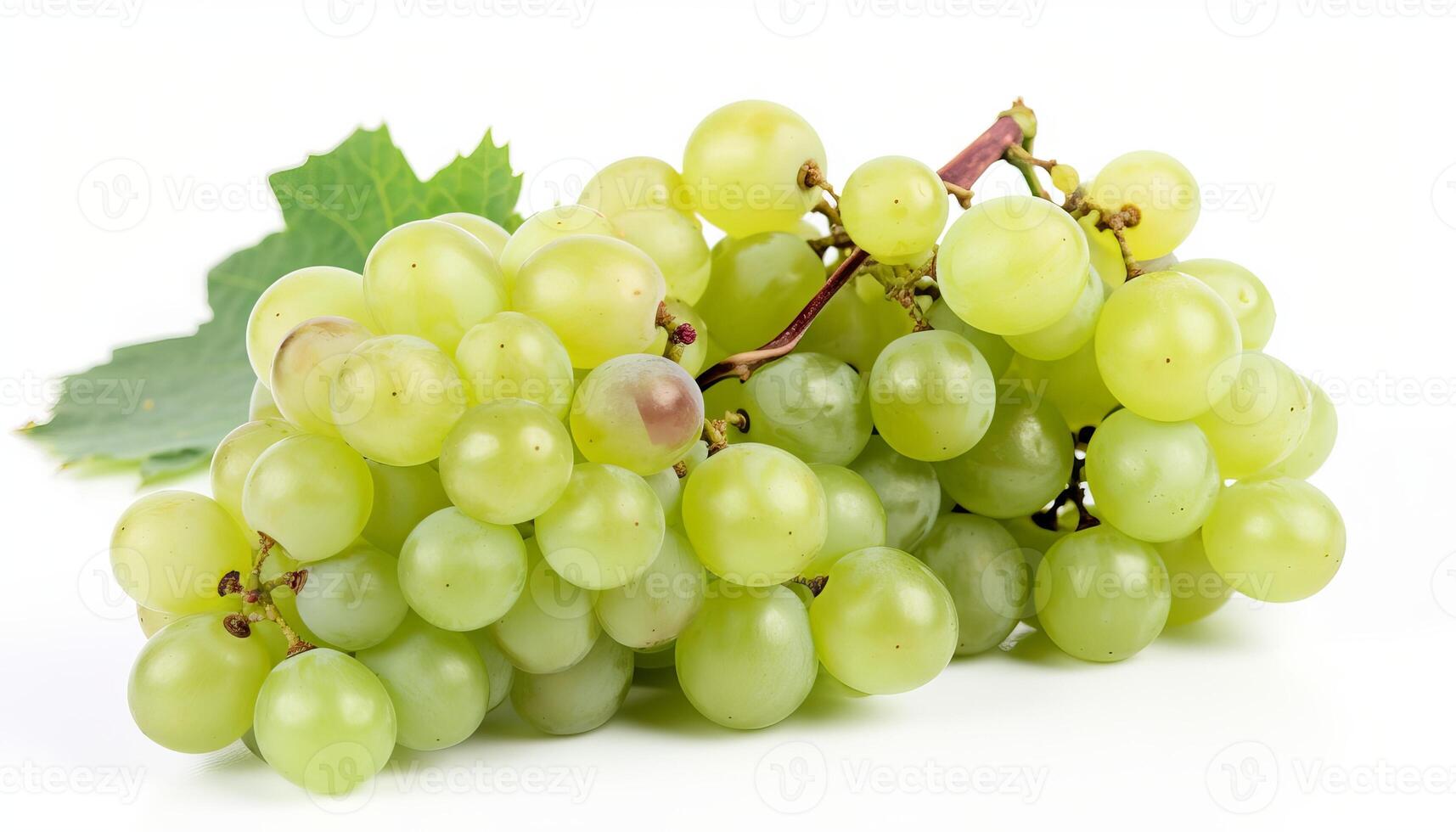 Branch of green grapes isolated on white background. photo