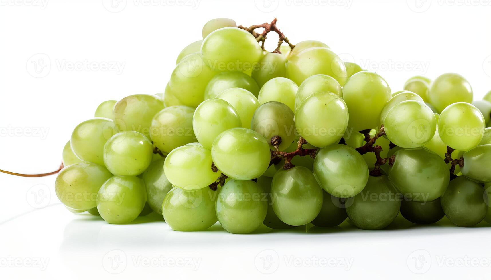 Branch of green grapes isolated on white background. photo