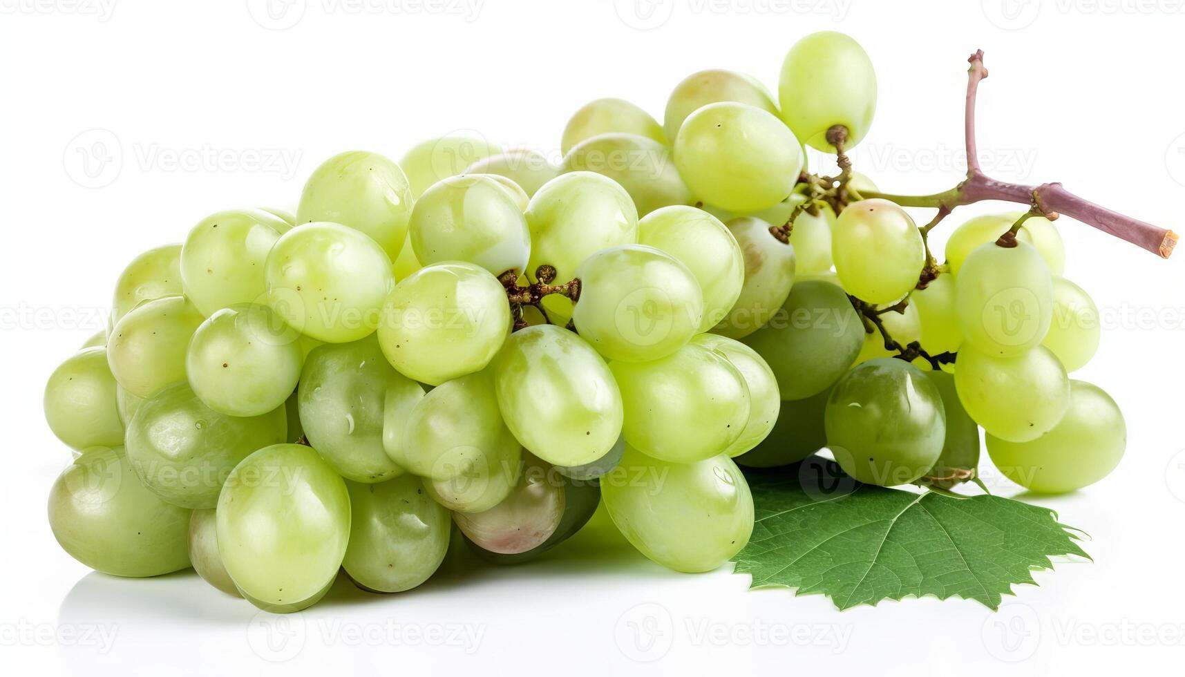 Branch of green grapes isolated on white background. photo