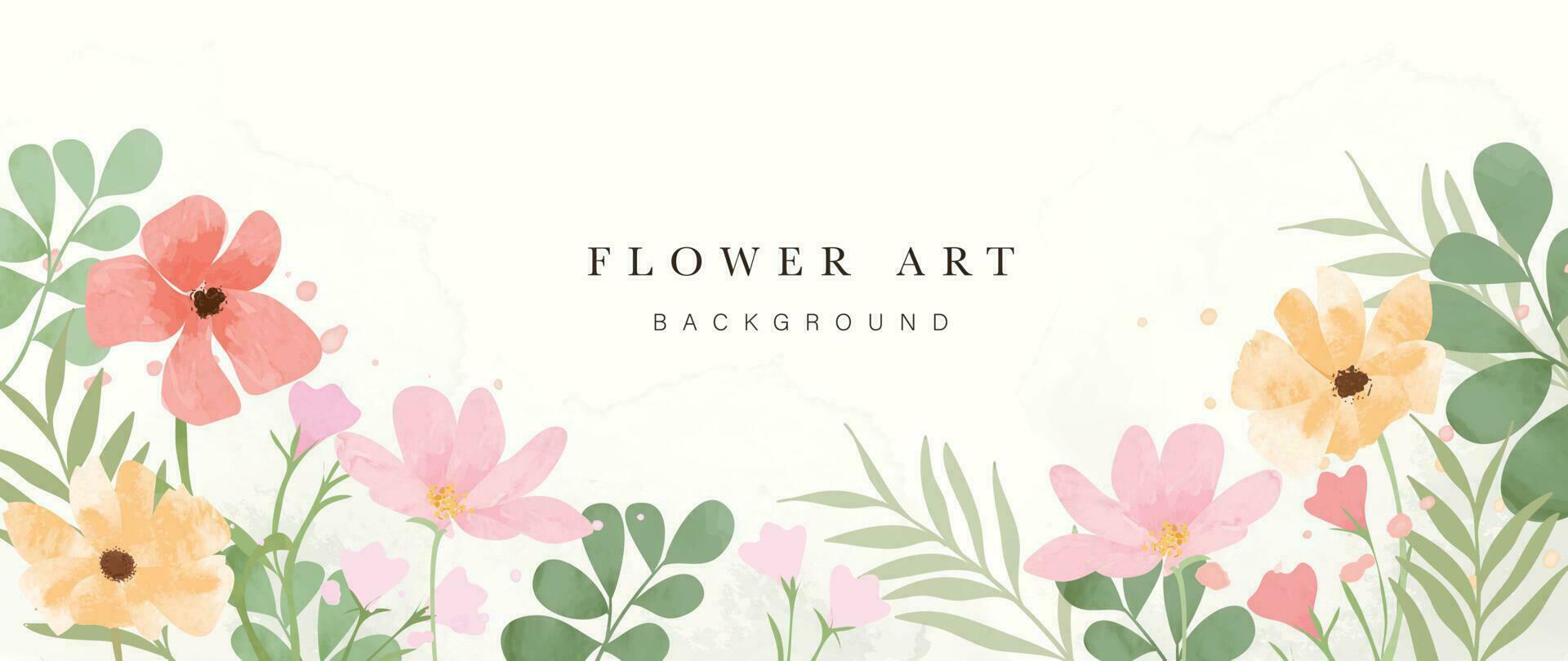 Spring floral art background vector. Botanical watercolor hand drawn flowers, leaves, plants. Blossom design illustration for wallpaper, banner, print, poster, cover, greeting and invitation card. vector