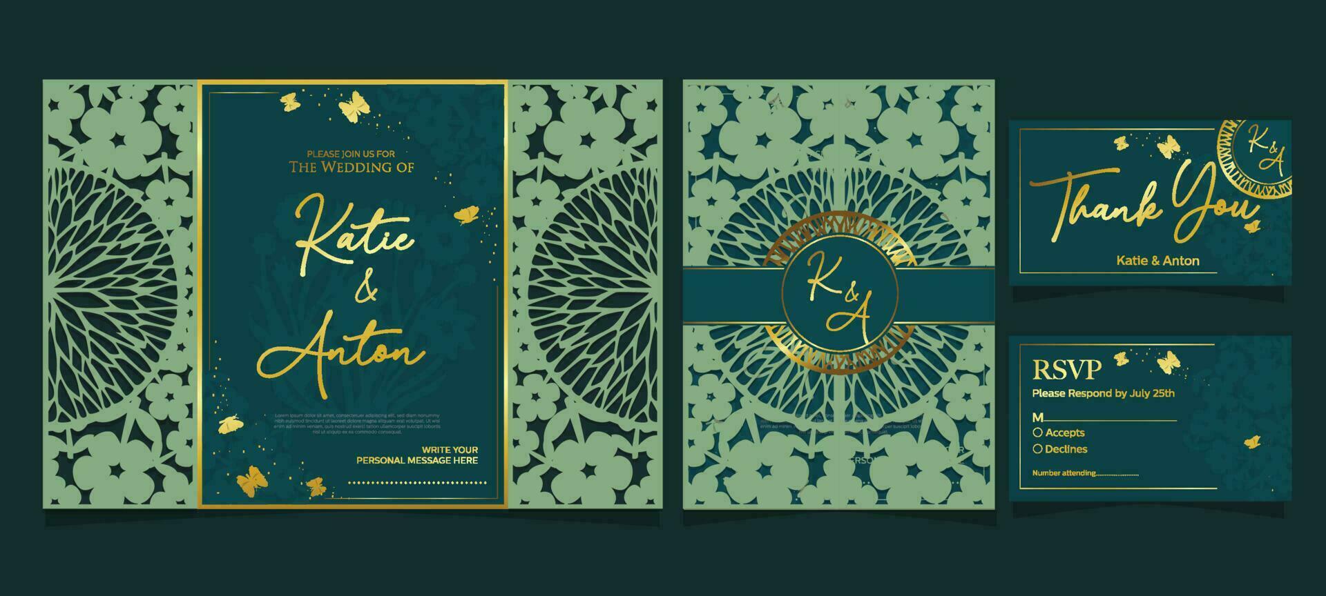 plantilla de invitación de boda cortada con láser vector