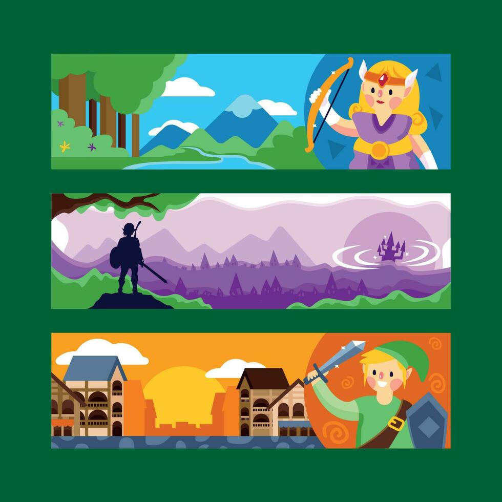 Medieval Magic Game Banner Set vector