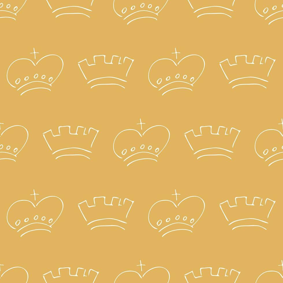 Hand drawn crowns. Seamless pattern of simple graffiti sketch queen or king crowns. Royal imperial coronation and monarch symbols. Vector illustration.