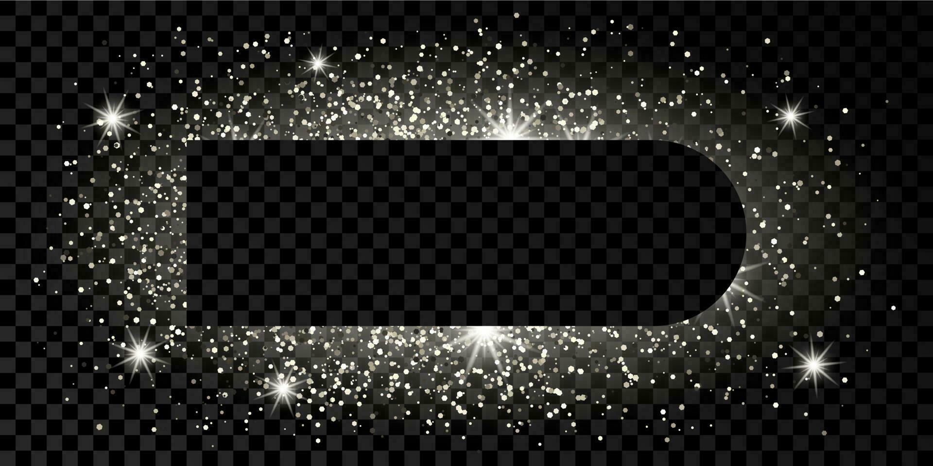 Silver frame with glitter, sparkles and flares on dark vector