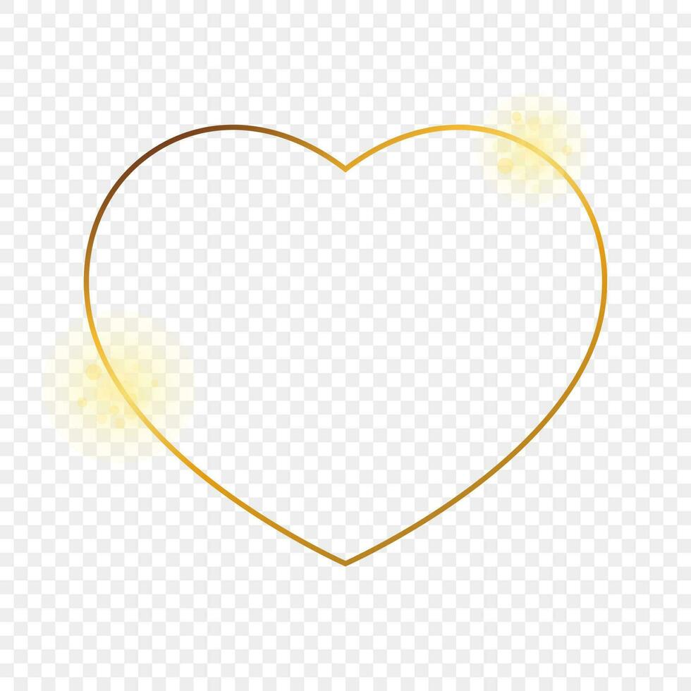 Gold glowing heart shape frame isolated on background. Shiny frame with glowing effects. Vector illustration.