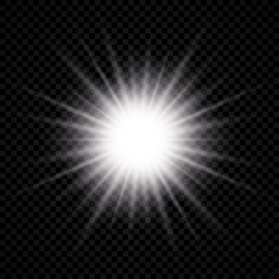 Light effect of lens flare. White glowing light explodes with starburst effects and sparkles vector