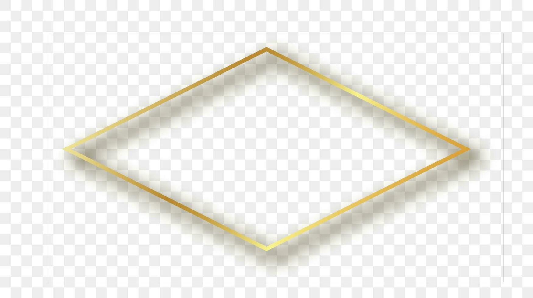Gold glowing rhombus shape frame with shadow isolated on background. Shiny frame with glowing effects. Vector illustration.