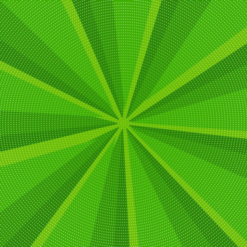 Green comic book page background in pop art style with empty space. Template with rays, dots and halftone effect texture. Vector illustration