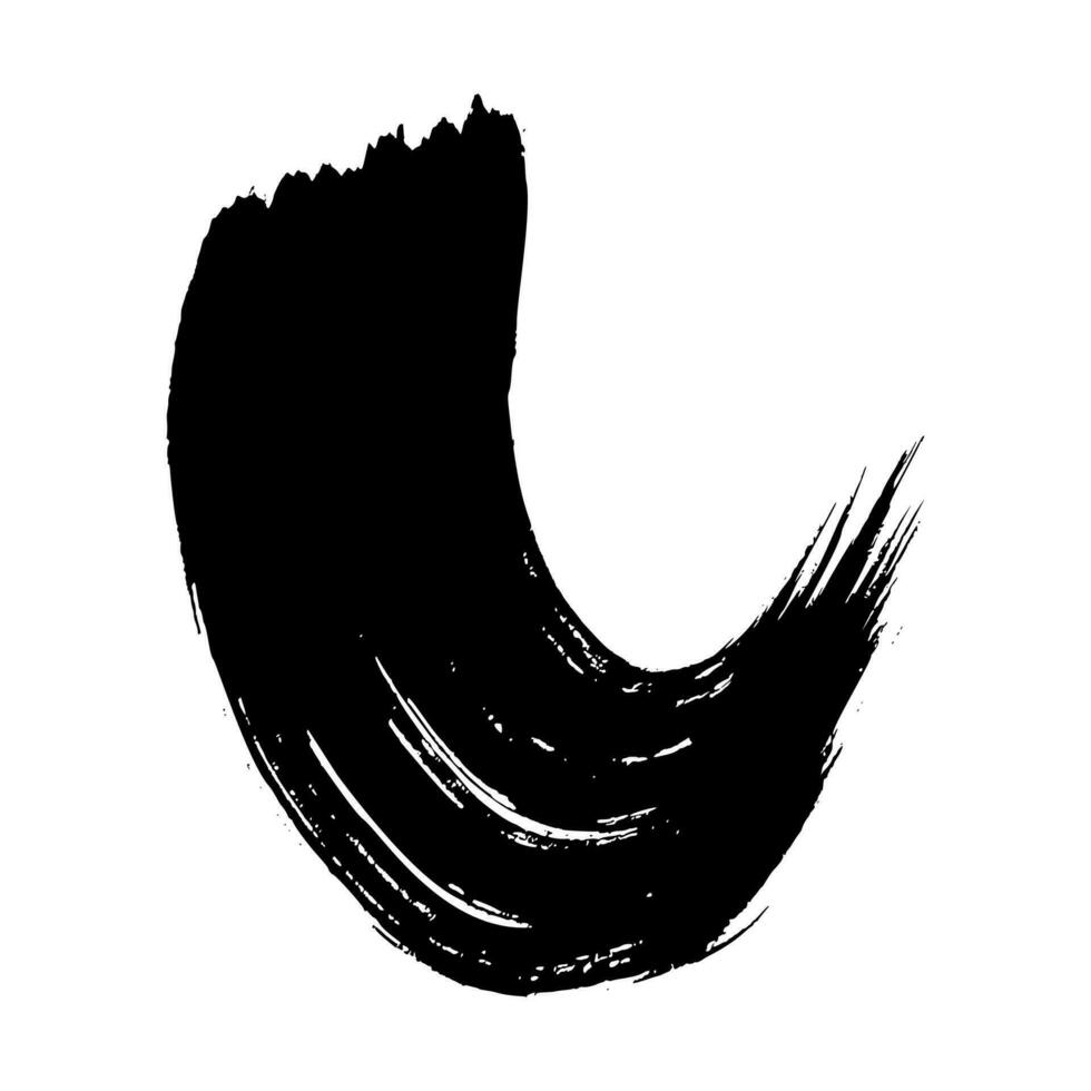 Black grunge semicircular brush strokes. Painted wavy ink stripes. Ink spot isolated on white background. Vector illustration