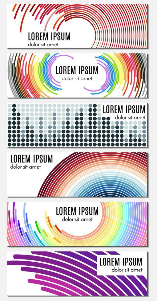 Set of six colorful abstract header banners with curved lines and place for text. Vector backgrounds for web design.