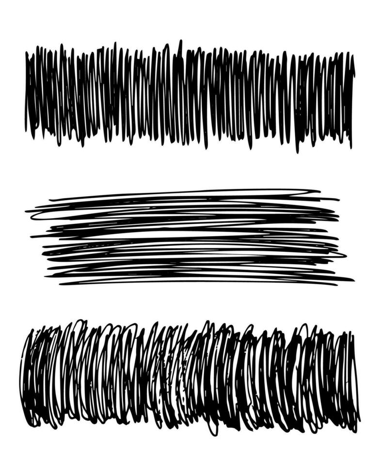 Sketch scribble smear. Set of three black pencil smears in the shape of a rectangle on white background. Great design for any purposes. Vector illustration.