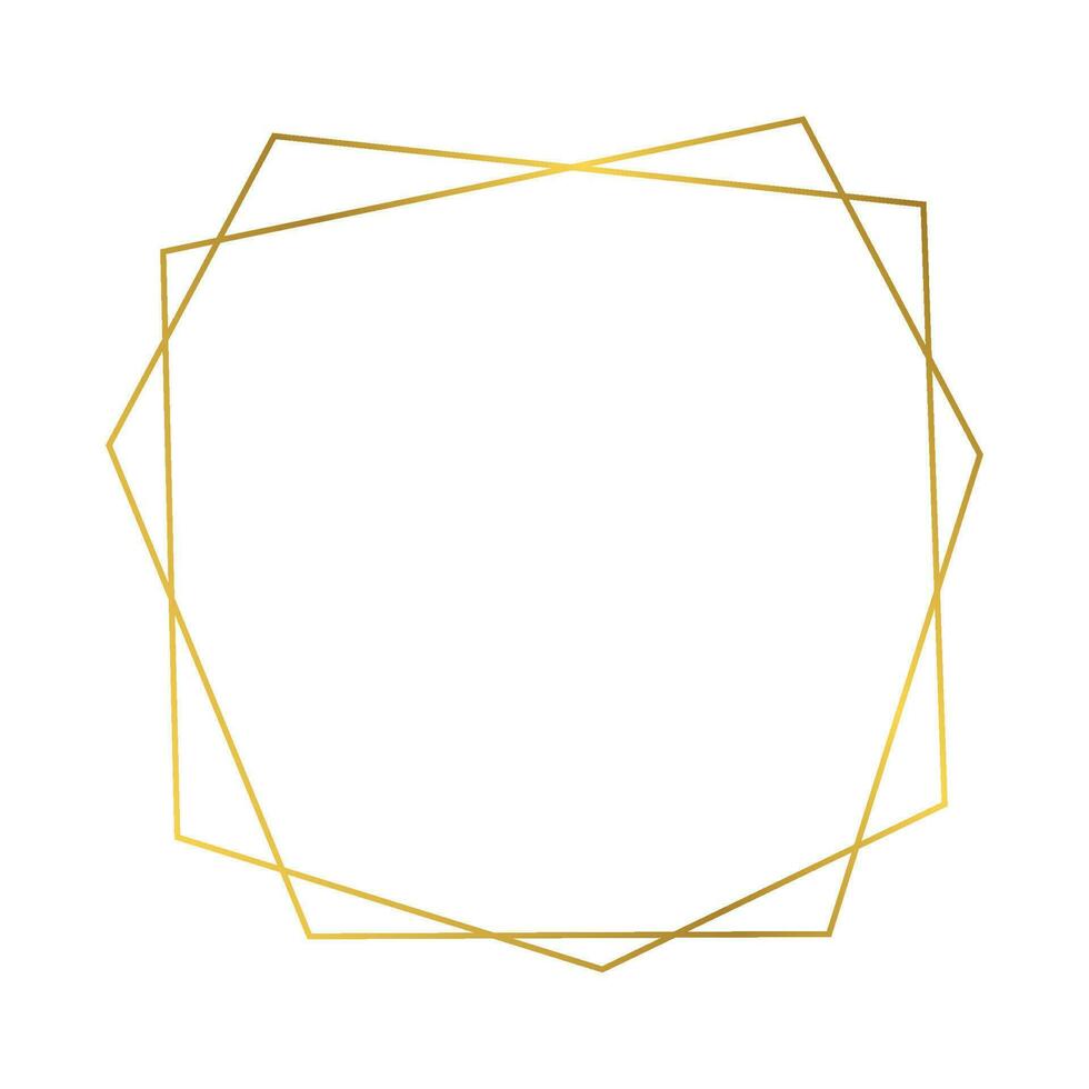 Gold geometric polygonal frame with shining effects isolated on white background. Empty glowing art deco backdrop. Vector illustration.