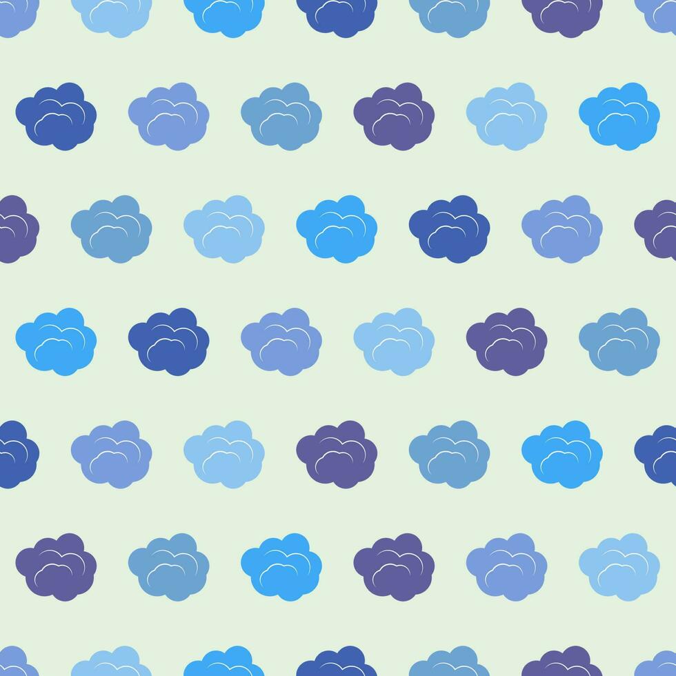 Seamless pattern with clouds on blue sky. Cute endless cloudscape. Vector illustration.