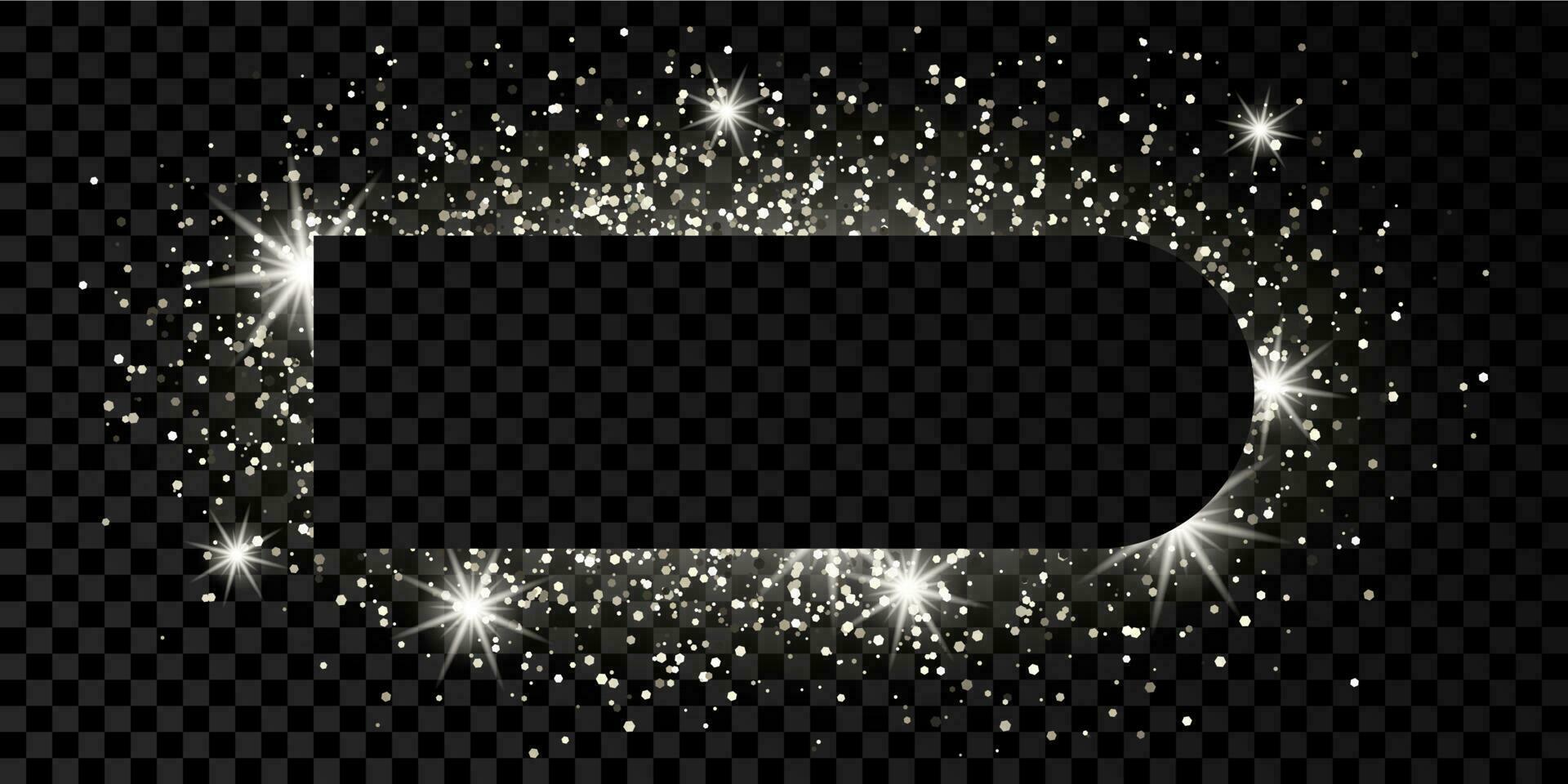 Silver frame with glitter, sparkles and flares on dark vector