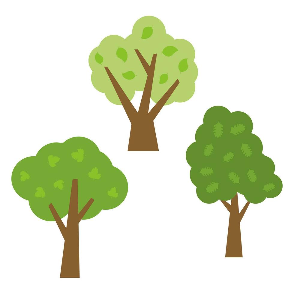 tres árboles verdes con hojas. ilustración vectorial vector