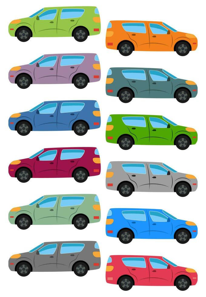 Set of multicolored car. Isolated vector illustration.