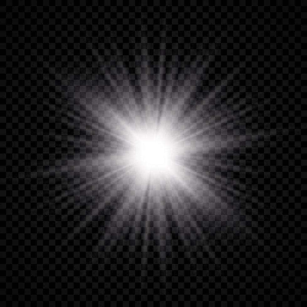 Light effect of lens flare. White glowing light explodes with starburst effects and sparkles vector