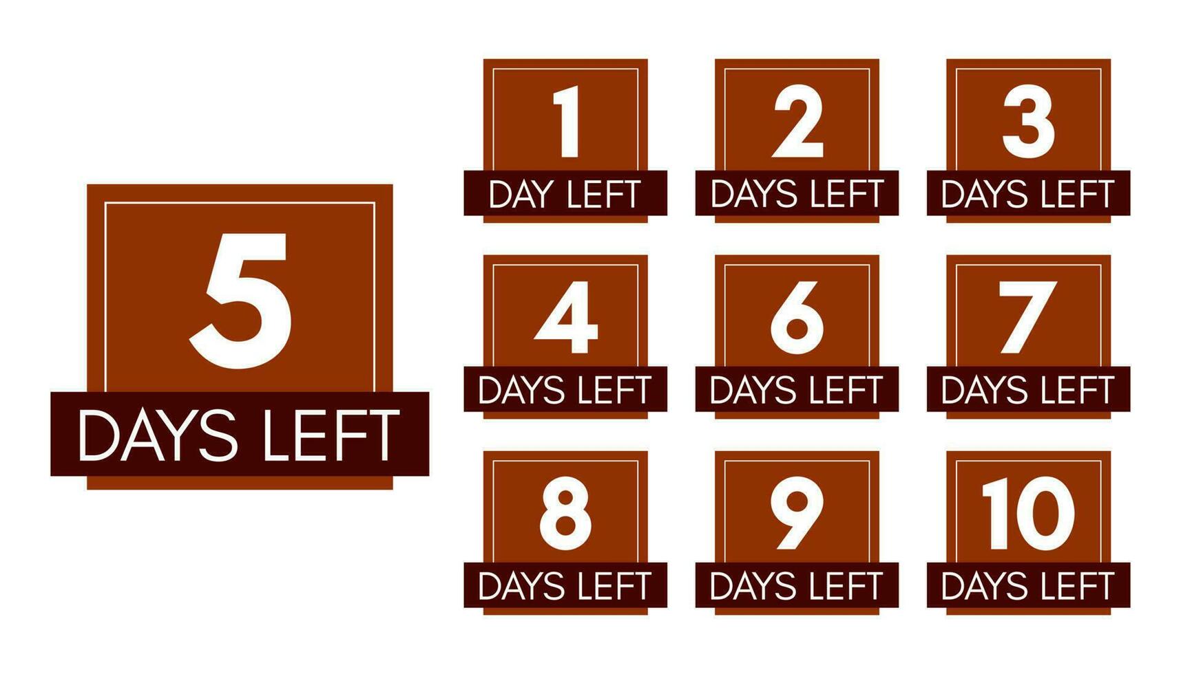 Number of days left. Set of ten brown banners with countdown from 1 to 10. Vector illustration