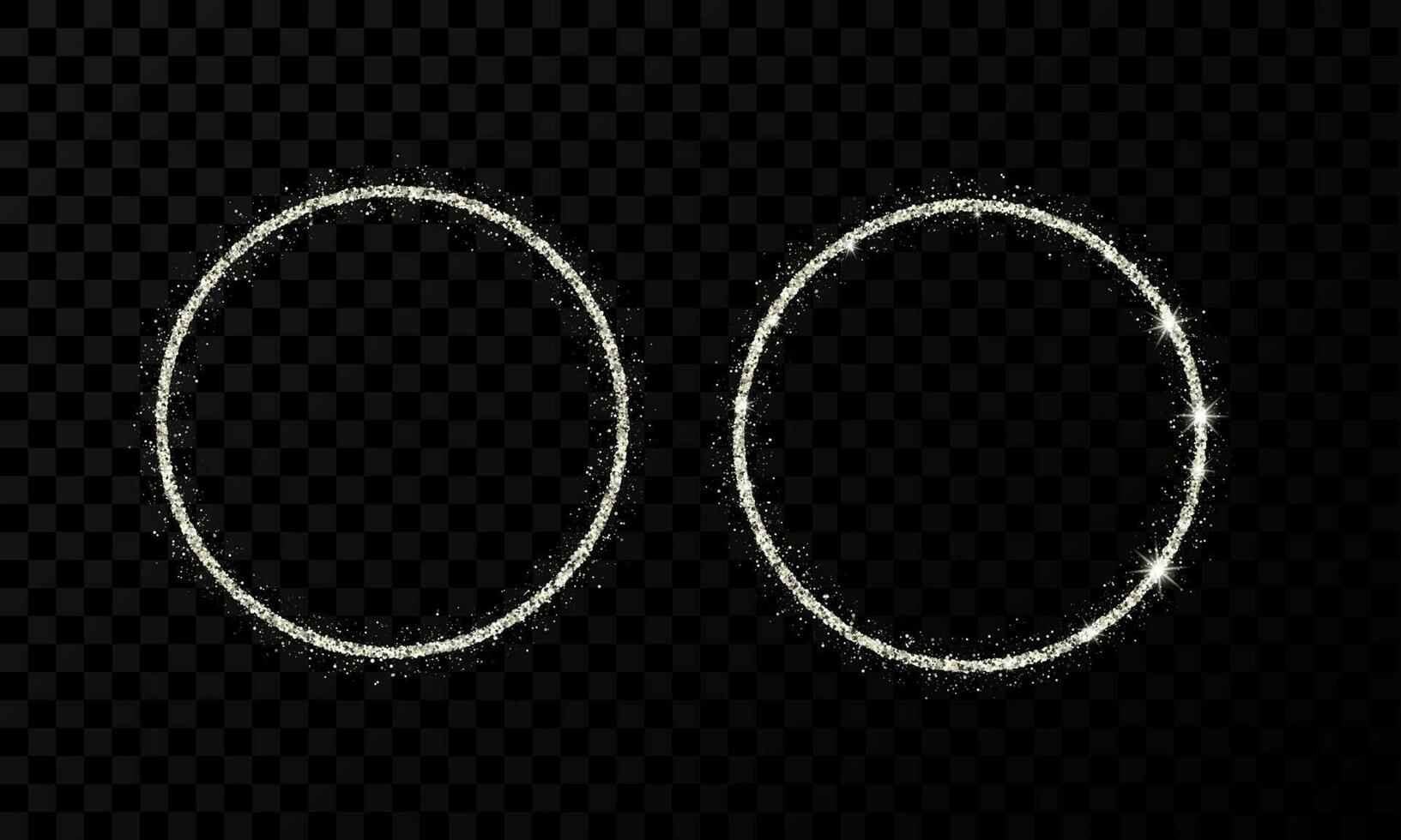 Silver circle frame. Two modern shiny frames with light effects isolated on dark background. Vector illustration.