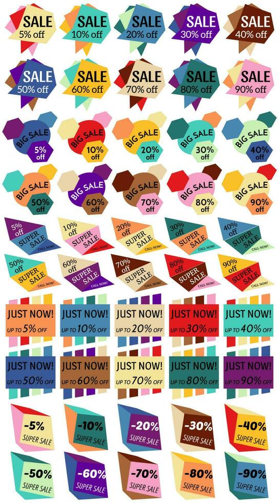 Set of Sale Discount Labels, Tags, Emblems. Web collection of stickers and  badges for sale. Isolated vector illustration. 23219949 Vector Art at  Vecteezy