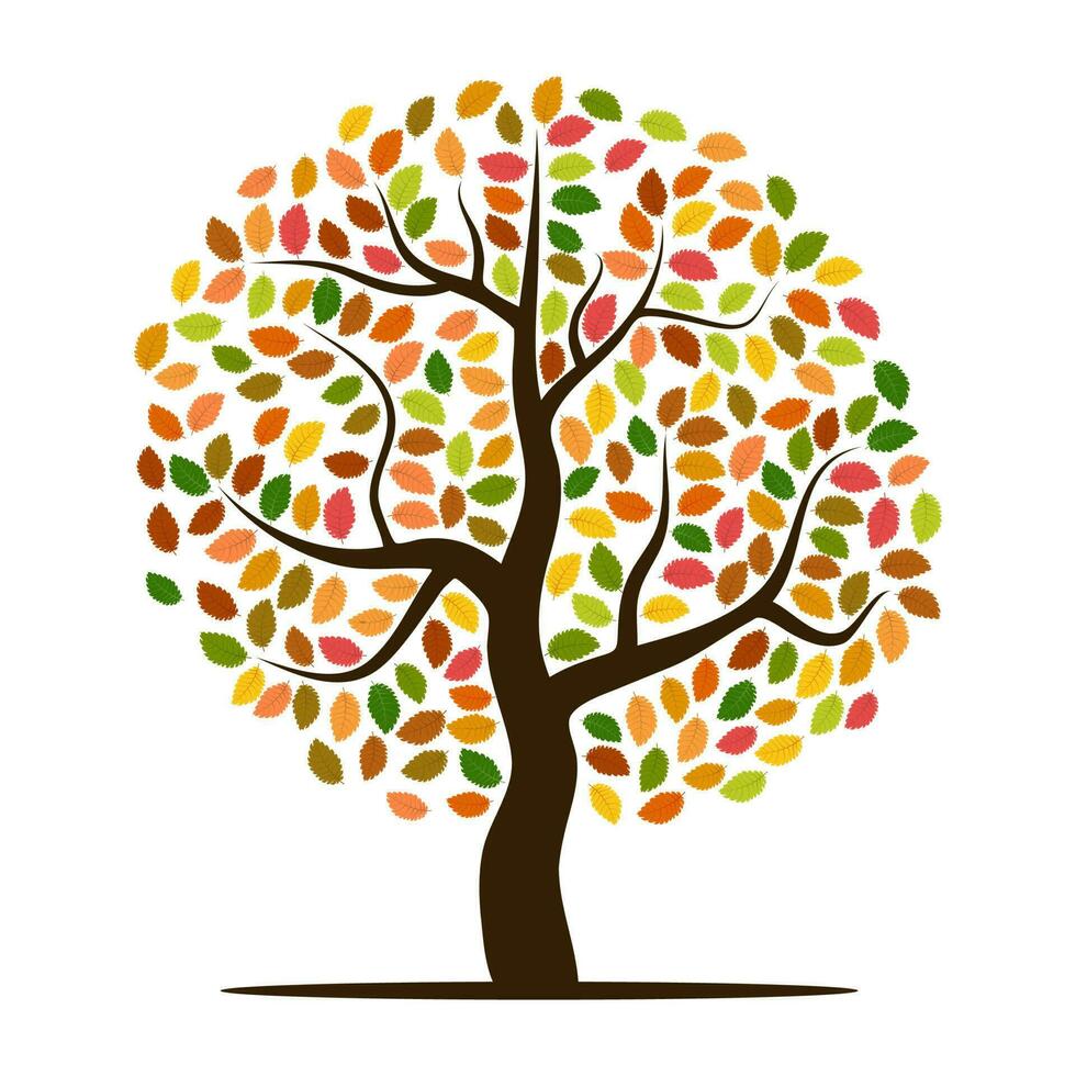 otoño árbol con amarillo, naranja, marrón y verde hojas. vector ilustración