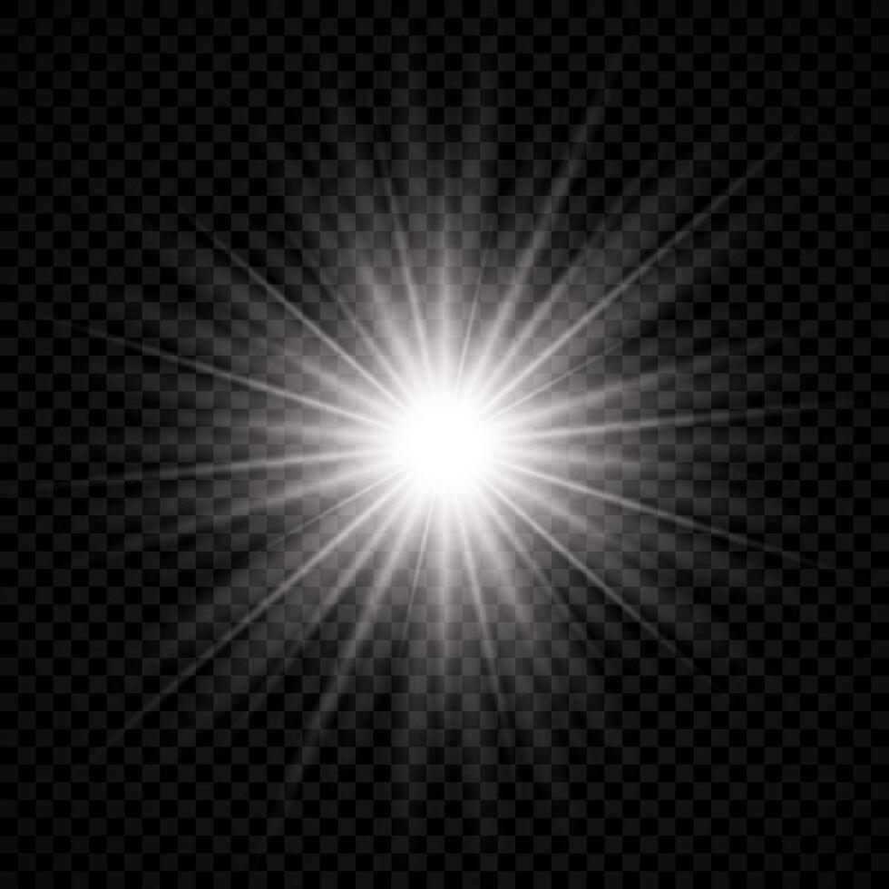 Light effect of lens flare. White glowing light explodes with starburst effects and sparkles on a background. Vector illustration