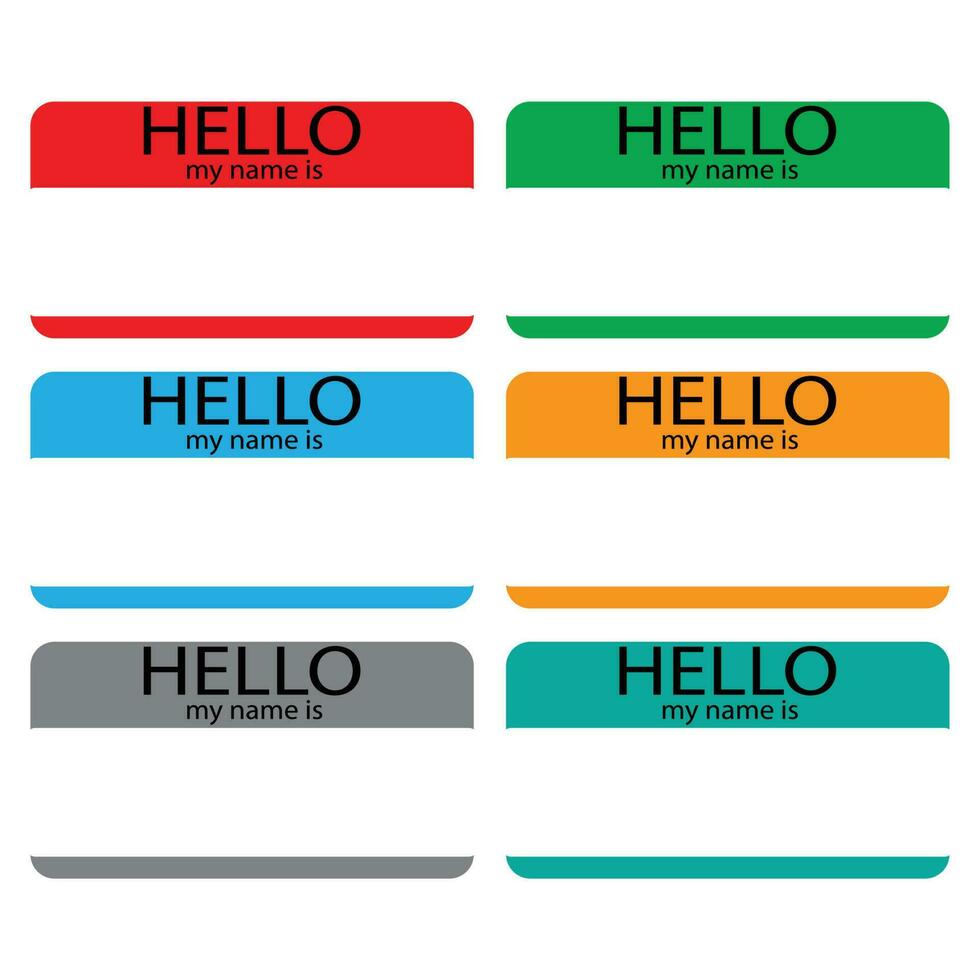 Hello my name is sticker sign badge set color vector