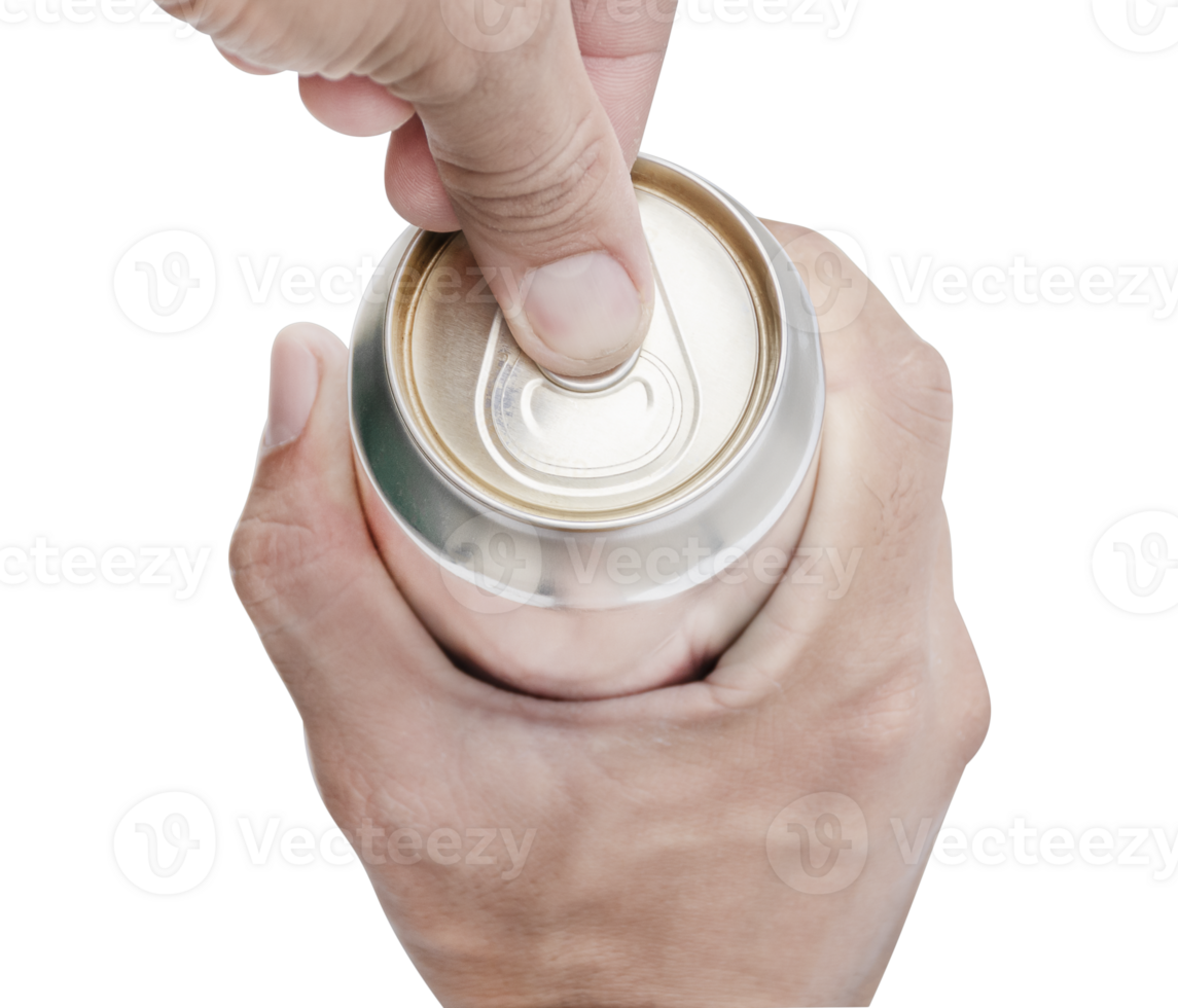 Top view using hand open lid aluminum can png