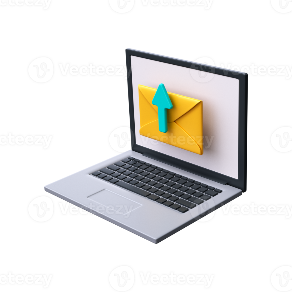 Send Email 3d Icon. Sending an email using a laptop. Mailing list. png