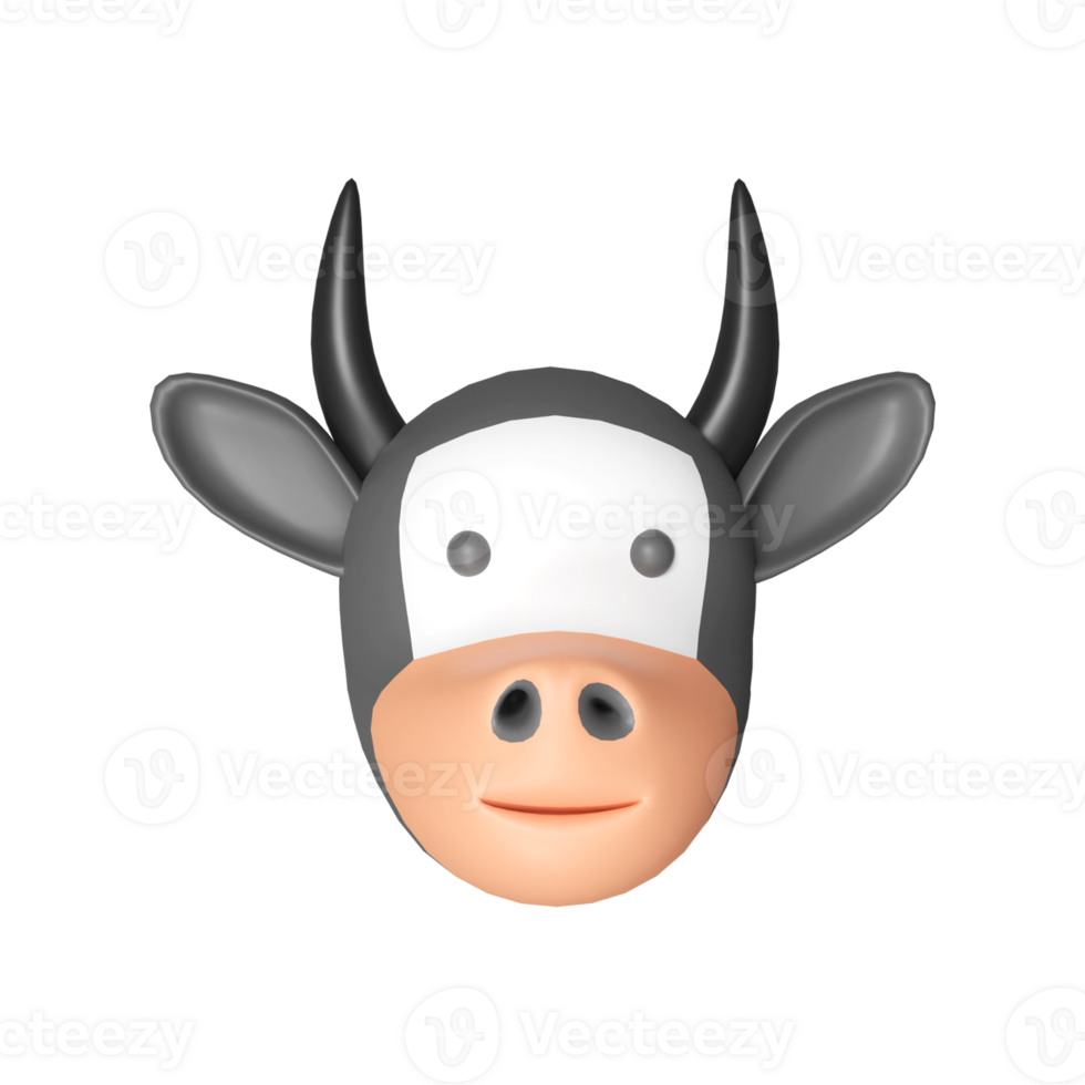 3d render fofa desenho animado vaca ou boi cabeça ícone. png