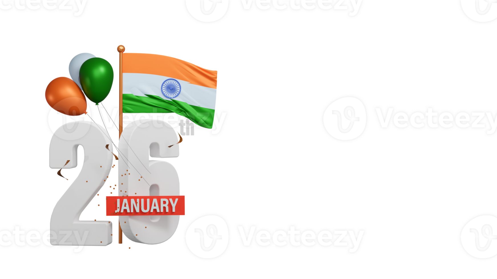 3D Render 26th January Text With India Flag, Tricolor Balloons Element. png