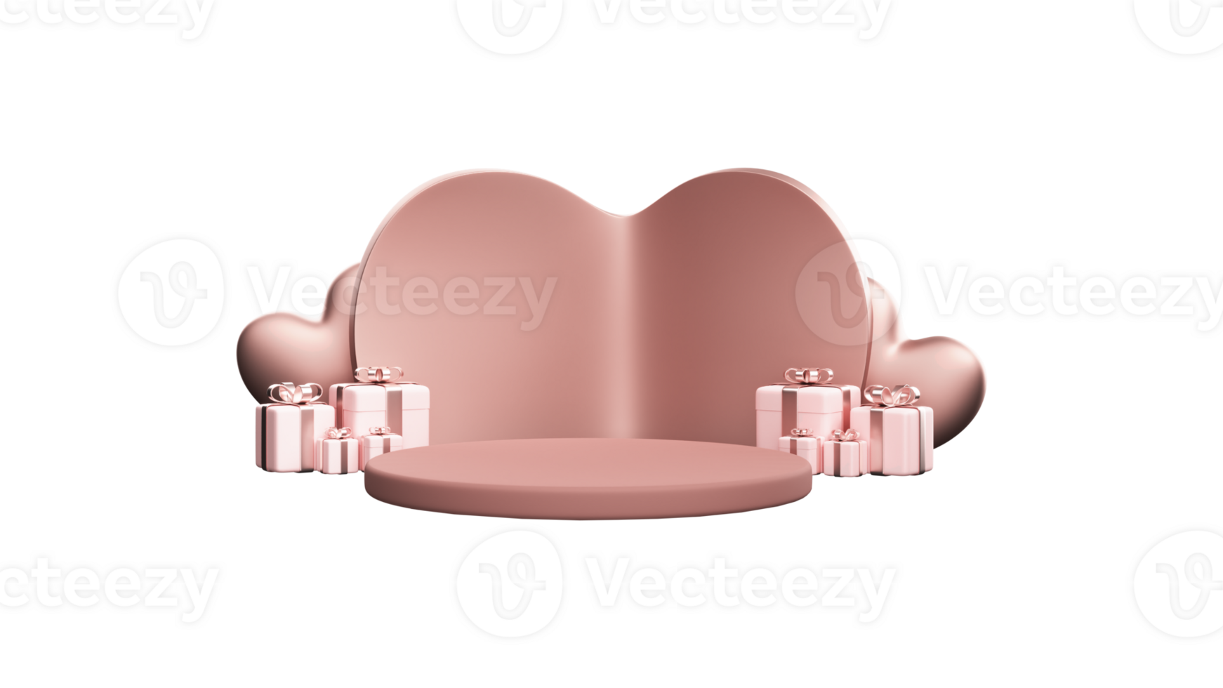 3D Render Of Empty Podium With Gift Boxes And Hearts Element. png