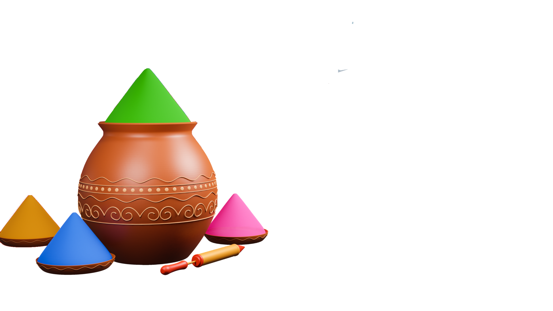 3D Render Holi Festival Elements As Color Powder In Clay Pot, Plates And Water Gun. 23220450 PNG