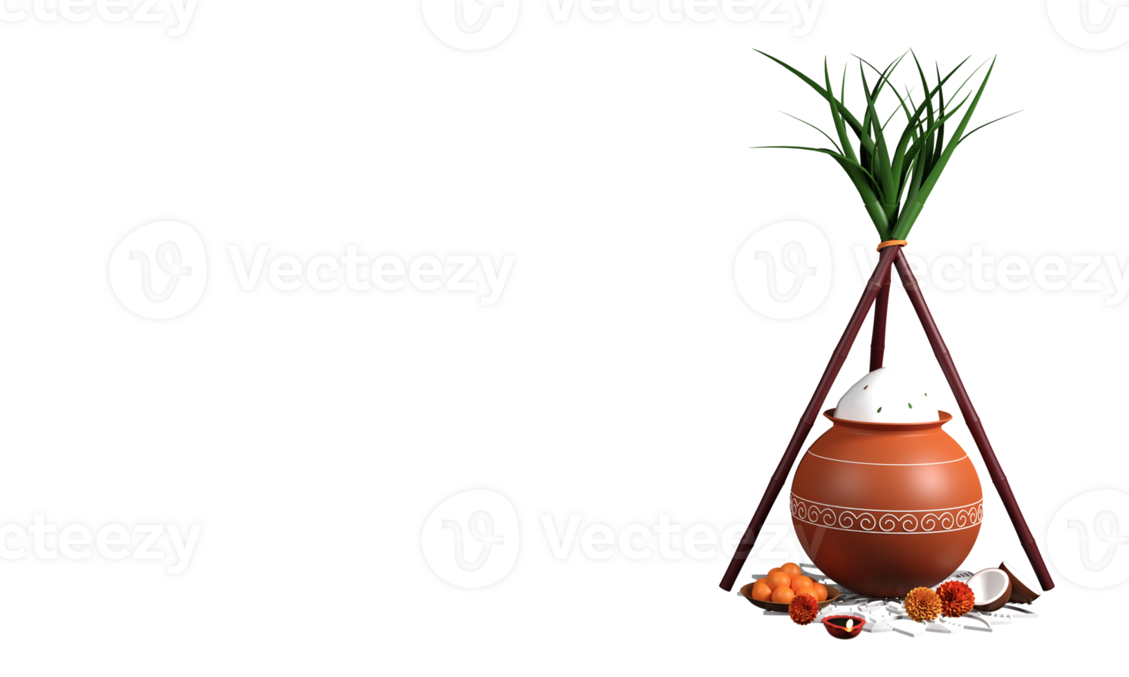 3D Illustration Of Pongal Festival Elements Against Background And Copy Space. png