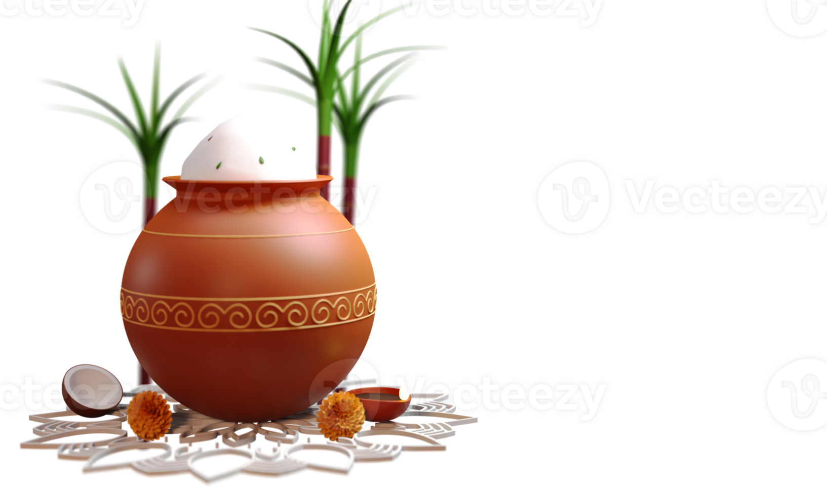 3d illustratie van pongal festival elementen tegen achtergrond en kopiëren ruimte. png