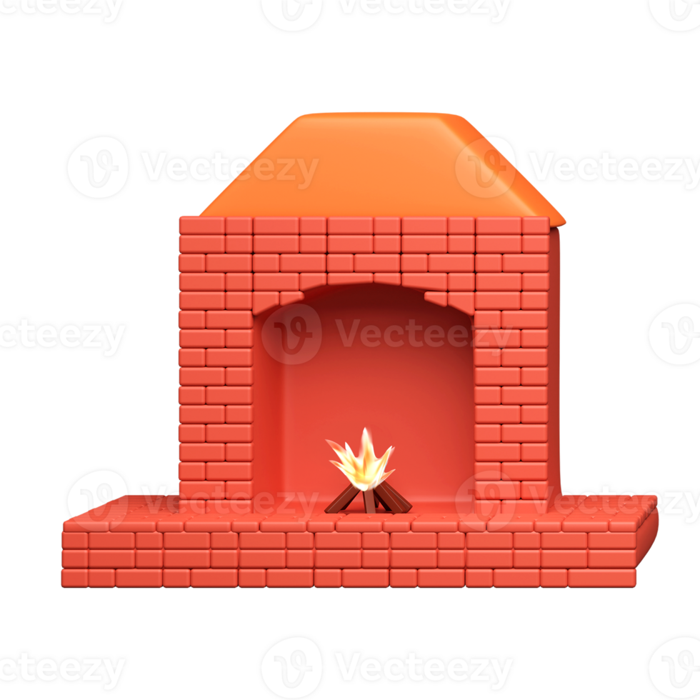 3D Rendering Fireplace Icon In Orange Color. png