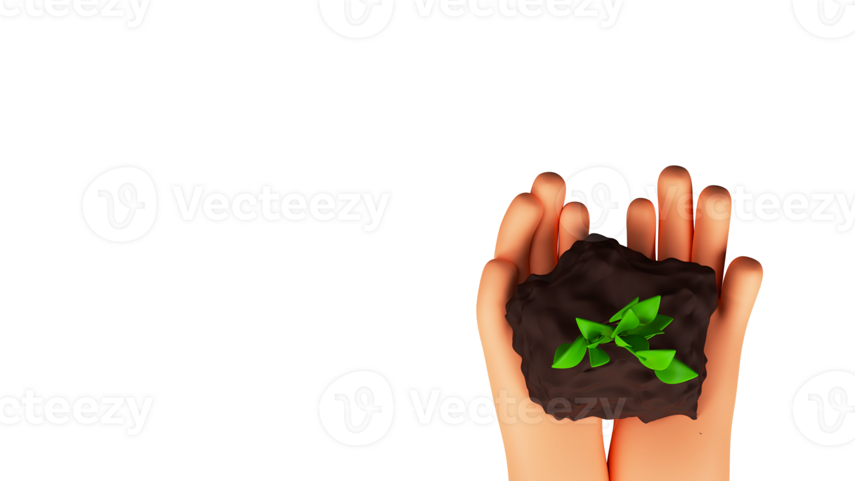3D Top View Of Human Hands Holding Plant And Copy Space. png