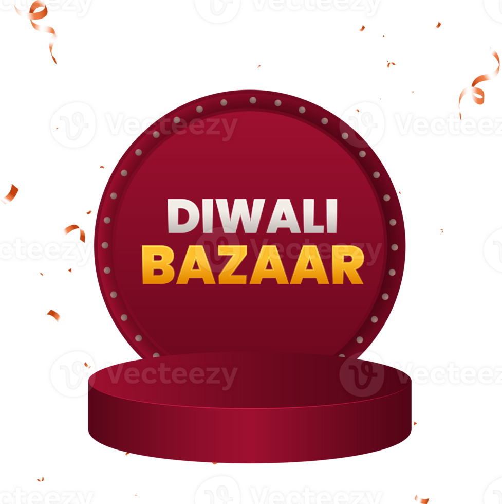 Diwali Bazaar Poster Design With Marquee Round Frame, Empty Podium And Lighting Garland Against Background. png