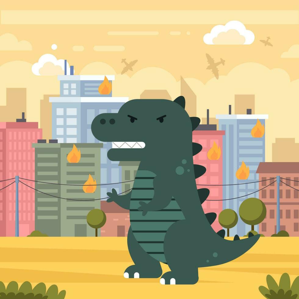 Flat Design of Lizard Monster in the City vector