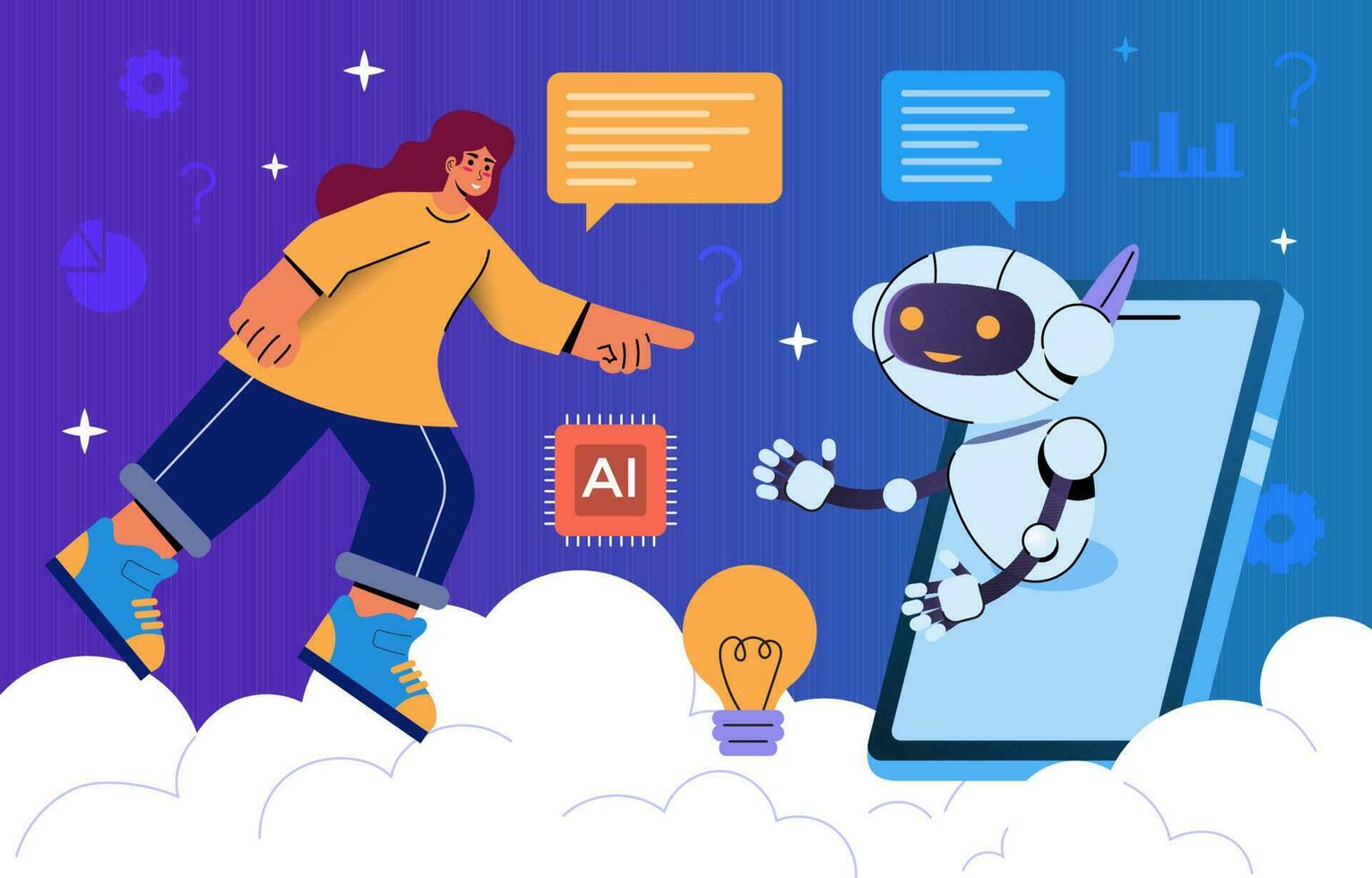 Human and Chat Ai Robot Interaction Concept vector