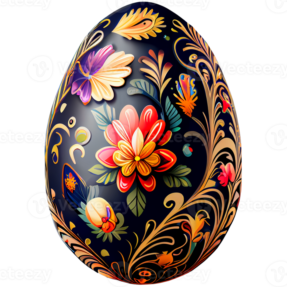 Easter egg with Khokhloma ornament, decoration of traditional Russian painting. Realistic illustration, isolated background. png