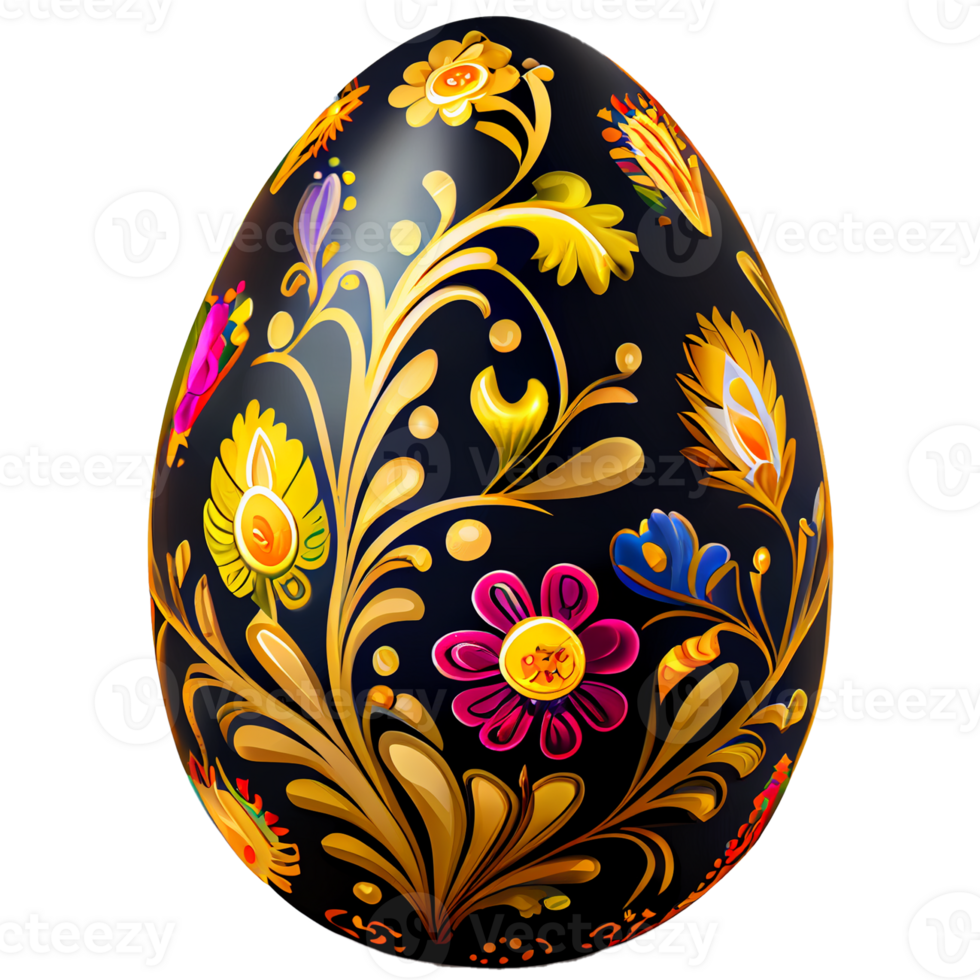 Easter egg with Khokhloma ornament, decoration of traditional Russian painting. Realistic illustration, isolated background. png