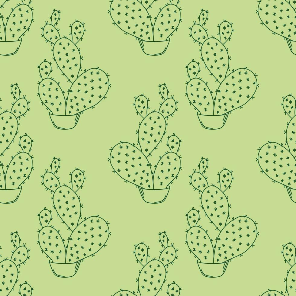 Seamless Pattern with Cacti In Pots Outline, Opuntia Microdasys vector